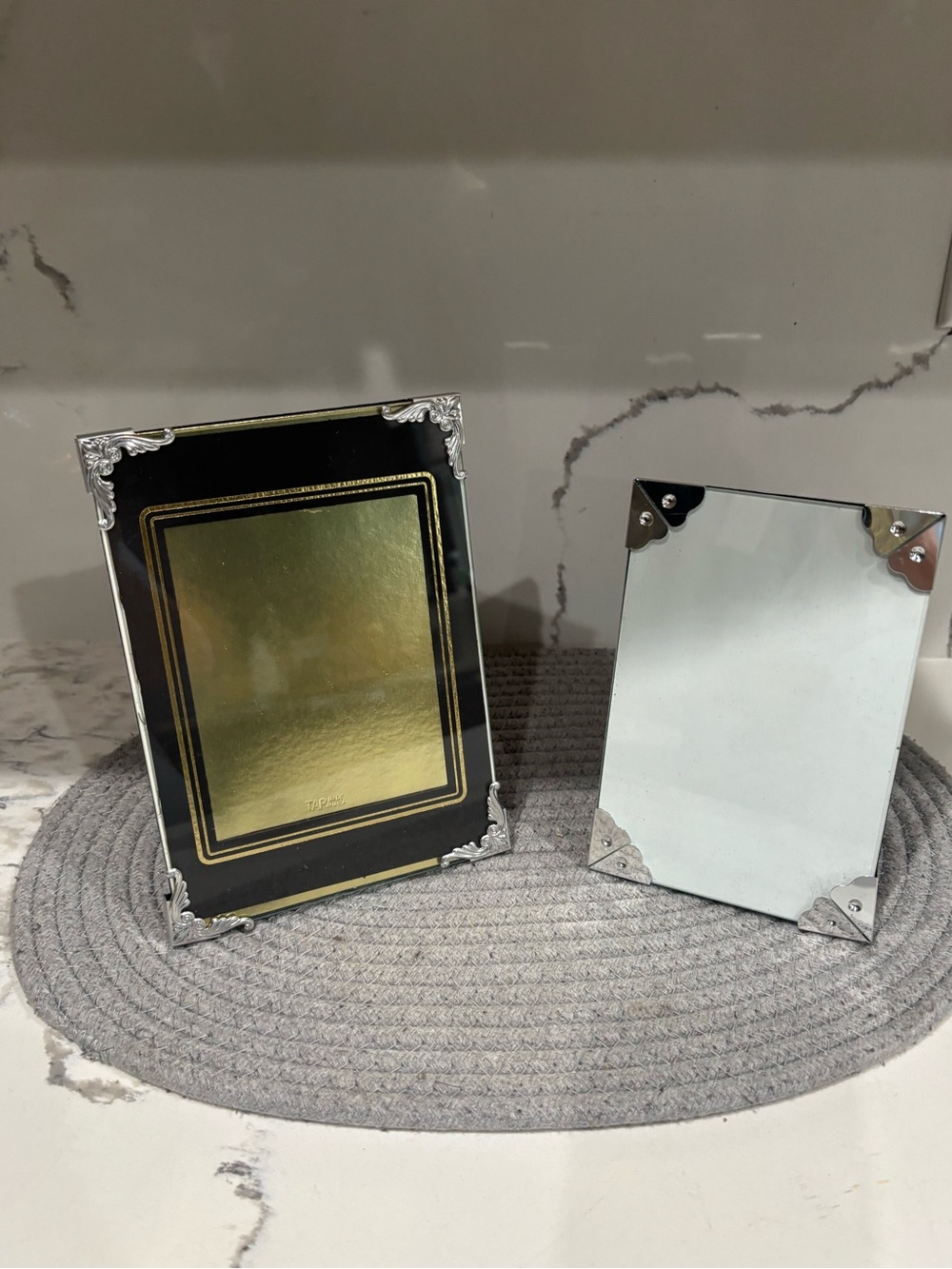 Vintage Decorative Black and Gold Photo Frame with Silver Accents set of two